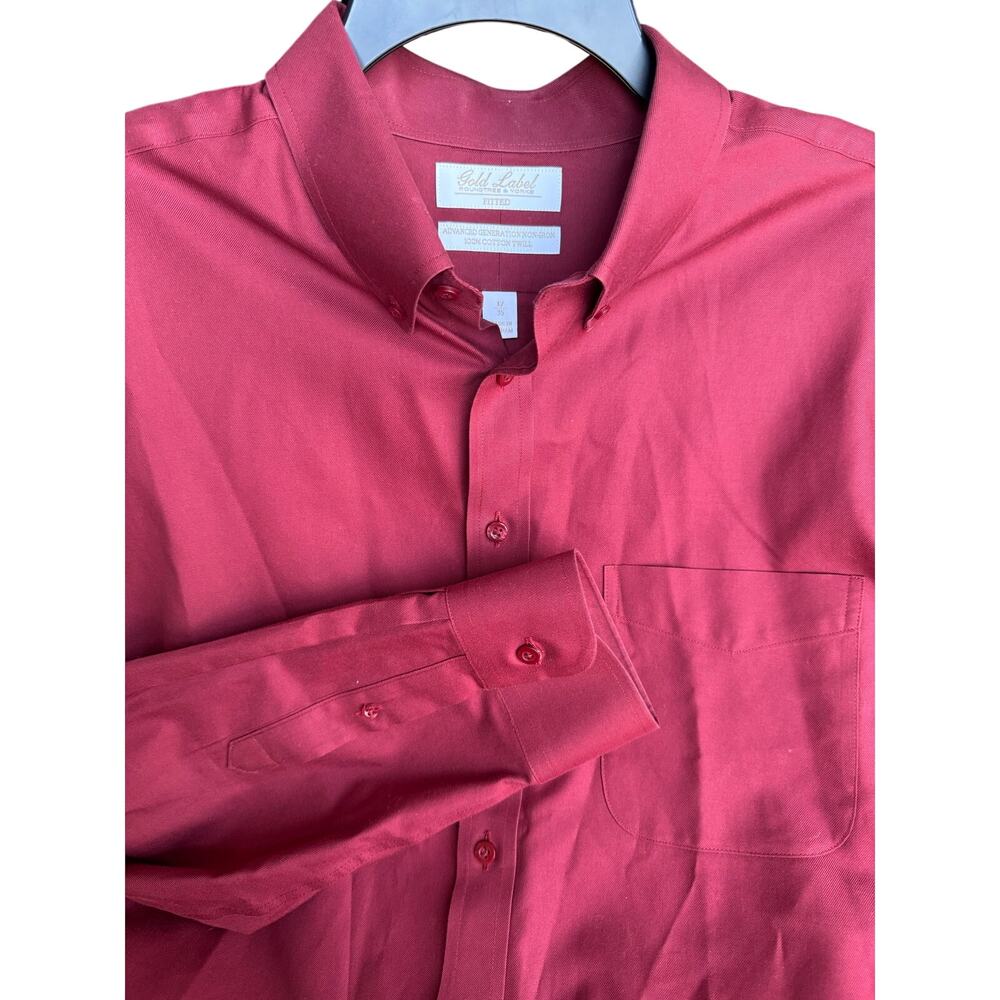 Gold Label Roundtree & Yorke Dress Shirt Mens 17 35 Red Non-Iron Cotton Fitted